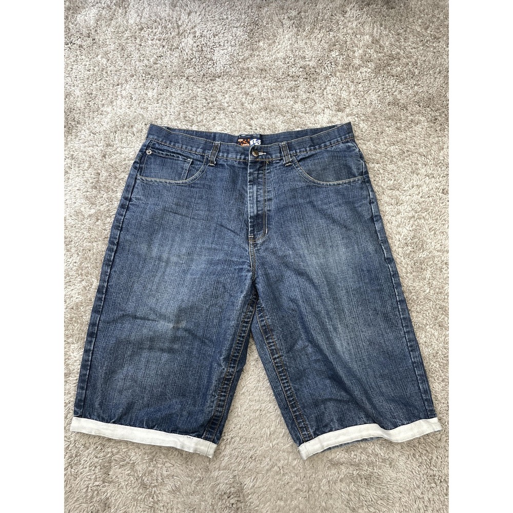 Raw Blue Jean Shorts Mens W40 Blue Denim Bermuda Embroidered Back Pockets Long